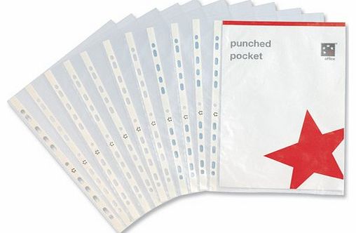Office Punched Pocket Polypropylene Top-opening 50 Micron A4 Clear [Pack 100]
